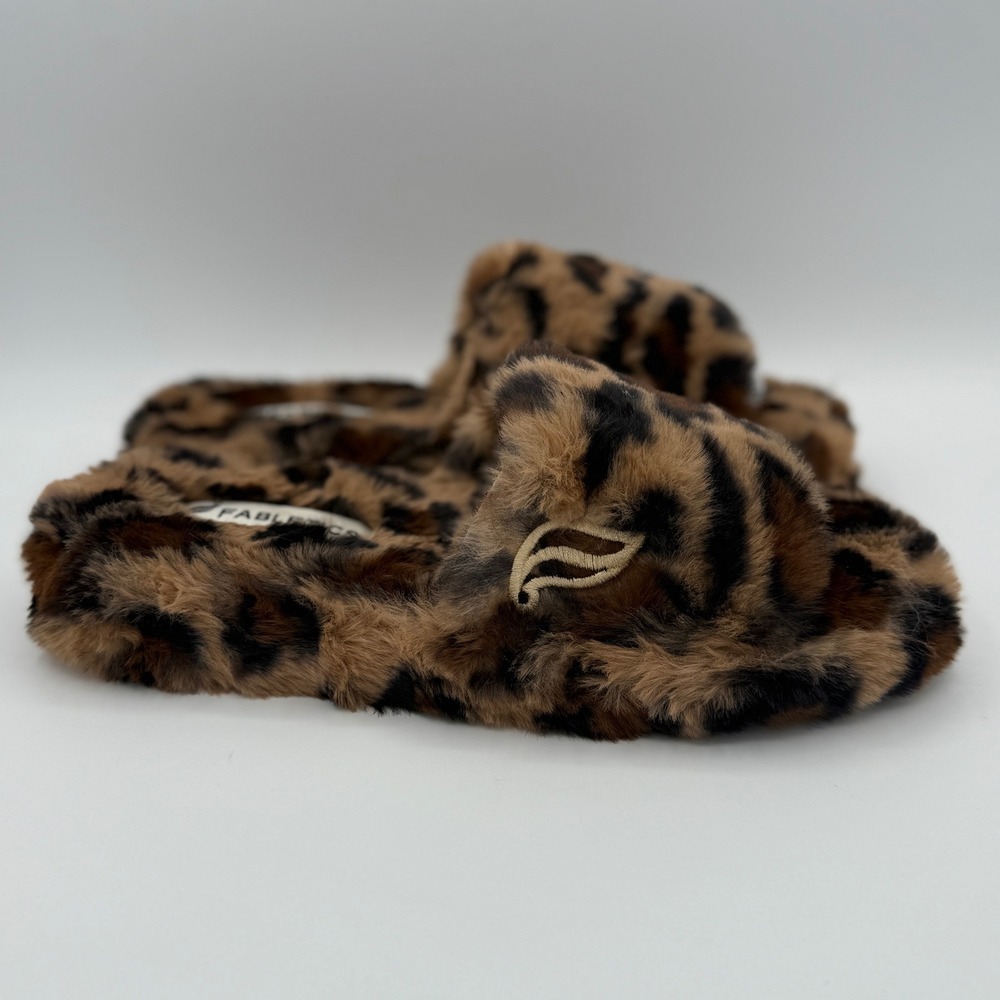 Fabletics Leopard‎ Print Faux Fur Slip On Slippers Cozy Womens Shoes